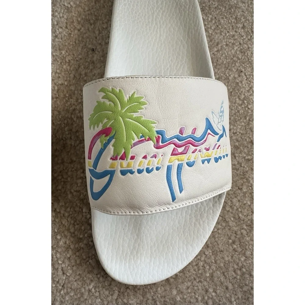 Gucci‎ Pursuit Slides Hawaii Men's UK 9 US 9.5 White Graphic Leather Upper Retro
